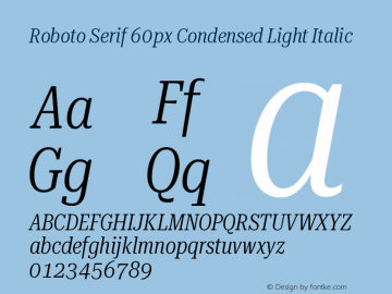 Roboto Serif 60px Condensed Light Italic Version 1.004图片样张