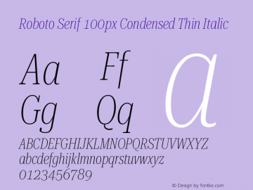 Roboto Serif 100px Condensed Thin Italic Version 1.004图片样张