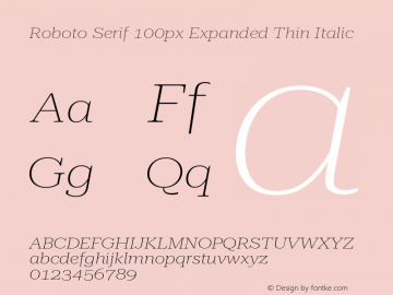 Roboto Serif 100px Expanded Thin Italic Version 1.004图片样张