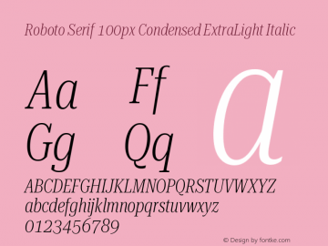 Roboto Serif 100px Condensed ExtraLight Italic Version 1.004图片样张