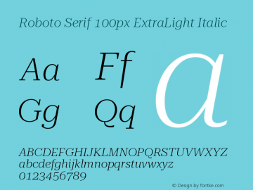 Roboto Serif 100px ExtraLight Italic Version 1.004图片样张