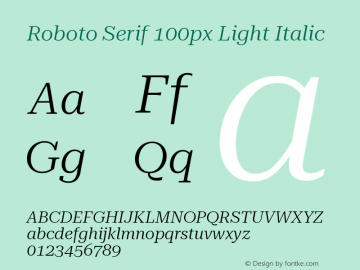 Roboto Serif 100px Light Italic Version 1.004图片样张