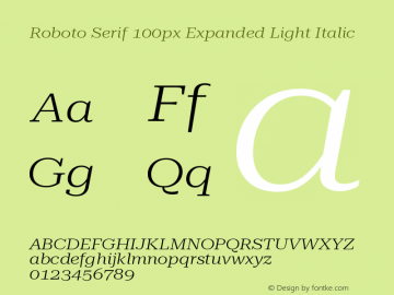 Roboto Serif 100px Expanded Light Italic Version 1.004图片样张