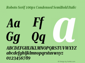 Roboto Serif 100px Condensed SemiBold Italic Version 1.004图片样张