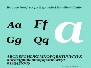 Roboto Serif 100px Expanded SemiBold Italic Version 1.004图片样张