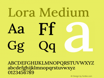 Lora Medium Version 3.001; ttfautohint (v1.8.3)图片样张
