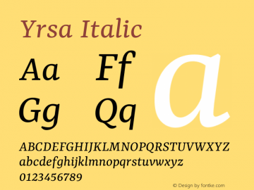Yrsa Italic Version 2.003; ttfautohint (v1.8.3)图片样张