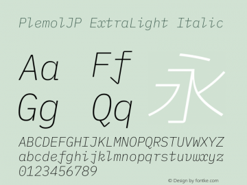 PlemolJP ExtraLight Italic Version 1.2.1 ; ttfautohint (v1.8.3) -l 6 -r 45 -G 200 -x 14 -D latn -f none -a nnn -W -X 