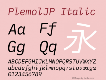 PlemolJP Italic Version 1.2.1 ; ttfautohint (v1.8.3) -l 6 -r 45 -G 200 -x 14 -D latn -f none -a nnn -W -X 