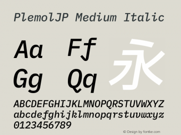 PlemolJP Medium Italic Version 1.2.1 ; ttfautohint (v1.8.3) -l 6 -r 45 -G 200 -x 14 -D latn -f none -a nnn -W -X 