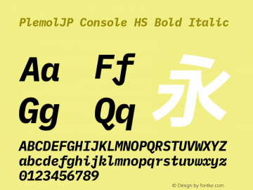 PlemolJP Console HS Bold Italic Version 1.2.1 ; ttfautohint (v1.8.3) -l 6 -r 45 -G 200 -x 14 -D latn -f none -a nnn -W -X 