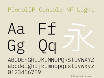 PlemolJP Console NF Light Version 1.2.1 ; ttfautohint (v1.8.3) -l 6 -r 45 -G 200 -x 14 -D latn -f none -m 