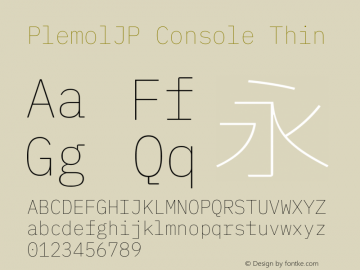 PlemolJP Console Thin Version 1.2.1 ; ttfautohint (v1.8.3) -l 6 -r 45 -G 200 -x 14 -D latn -f none -m 