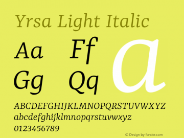 Yrsa Light Italic Version 2.004; ttfautohint (v1.8.3)图片样张