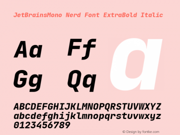 JetBrains Mono ExtraBold Italic Nerd Font Complete Version 2.242; ttfautohint (v1.8.3)图片样张