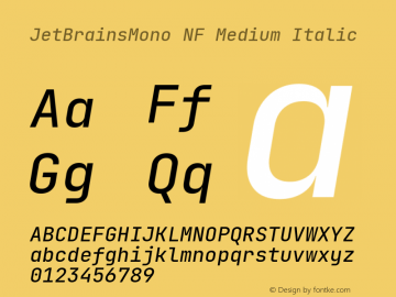 JetBrains Mono Medium Italic Nerd Font Complete Windows Compatible Version 2.242; ttfautohint (v1.8.3)图片样张
