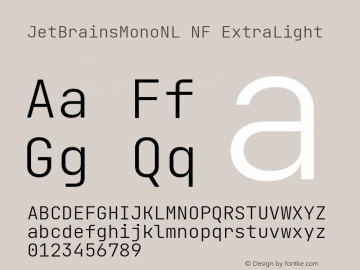 JetBrains Mono NL ExtraLight Nerd Font Complete Windows Compatible Version 2.242; ttfautohint (v1.8.3)图片样张