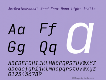 JetBrains Mono NL Light Italic Nerd Font Complete Mono Version 2.242; ttfautohint (v1.8.3)图片样张