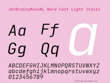 JetBrains Mono NL Light Italic Nerd Font Complete Version 2.242; ttfautohint (v1.8.3)图片样张