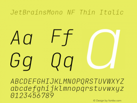 JetBrains Mono Thin Italic Nerd Font Complete Windows Compatible Version 2.242; ttfautohint (v1.8.3)图片样张