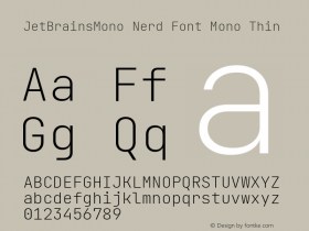 JetBrains Mono Thin Nerd Font Complete Mono Version 2.242; ttfautohint (v1.8.3)图片样张