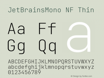 JetBrains Mono Thin Nerd Font Complete Windows Compatible Version 2.242; ttfautohint (v1.8.3)图片样张