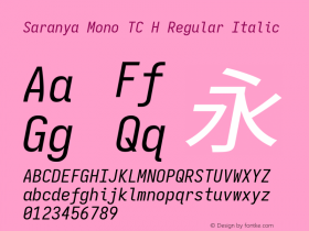 Saranya Mono TC H Regular Italic 图片样张