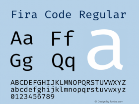 Fira Code Regular Version 6.000; ttfautohint (v1.8.2) -l 8 -r 50 -G 200 -x 14 -D latn -f none -a nnn -c -X 