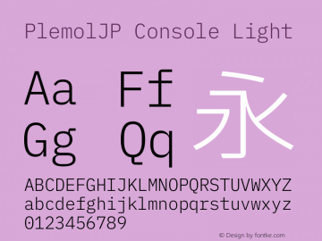 PlemolJP Console Light Version 1.2.2 ; ttfautohint (v1.8.3) -l 6 -r 45 -G 200 -x 14 -D latn -f none -m 