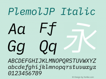 PlemolJP Italic Version 1.2.2 ; ttfautohint (v1.8.3) -l 6 -r 45 -G 200 -x 14 -D latn -f none -a nnn -W -X 