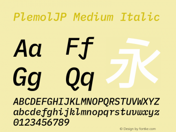 PlemolJP Medium Italic Version 1.2.2 ; ttfautohint (v1.8.3) -l 6 -r 45 -G 200 -x 14 -D latn -f none -a nnn -W -X 