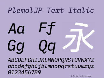 PlemolJP Text Italic Version 1.2.2 ; ttfautohint (v1.8.3) -l 6 -r 45 -G 200 -x 14 -D latn -f none -a nnn -W -X 