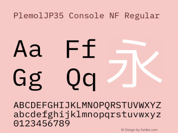 PlemolJP35 Console NF Regular Version 1.2.2 ; ttfautohint (v1.8.3) -l 6 -r 45 -G 200 -x 14 -D latn -f none -m 
