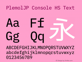 PlemolJP Console HS Text Version 1.2.2 ; ttfautohint (v1.8.3) -l 6 -r 45 -G 200 -x 14 -D latn -f none -m 