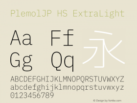 PlemolJP HS ExtraLight Version 1.2.2 ; ttfautohint (v1.8.3) -l 6 -r 45 -G 200 -x 14 -D latn -f none -m 