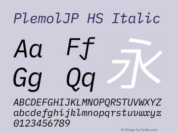PlemolJP HS Italic Version 1.2.2 ; ttfautohint (v1.8.3) -l 6 -r 45 -G 200 -x 14 -D latn -f none -a nnn -W -X 