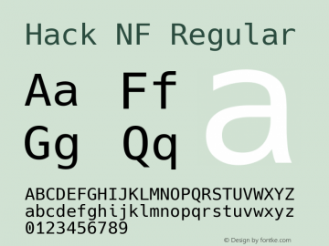 Hack Regular Nerd Font Complete Mono Windows Compatible Version 3.003;[3114f1256]-release; ttfautohint (v1.7) -l 6 -r 50 -G 200 -x 10 -H 181 -D latn -f latn -m 