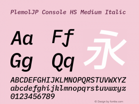 PlemolJP Console HS Medium Italic Version 1.2.3 ; ttfautohint (v1.8.3) -l 6 -r 45 -G 200 -x 14 -D latn -f none -a nnn -W -X 