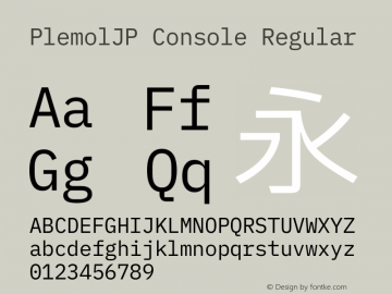 PlemolJP Console Regular Version 1.2.3 ; ttfautohint (v1.8.3) -l 6 -r 45 -G 200 -x 14 -D latn -f none -m 