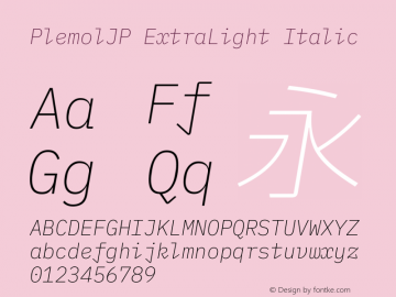 PlemolJP ExtraLight Italic Version 1.2.3 ; ttfautohint (v1.8.3) -l 6 -r 45 -G 200 -x 14 -D latn -f none -a nnn -W -X 