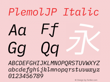 PlemolJP Italic Version 1.2.3 ; ttfautohint (v1.8.3) -l 6 -r 45 -G 200 -x 14 -D latn -f none -a nnn -W -X 