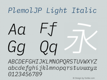 PlemolJP Light Italic Version 1.2.3 ; ttfautohint (v1.8.3) -l 6 -r 45 -G 200 -x 14 -D latn -f none -a nnn -W -X 