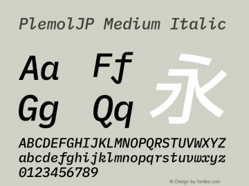 PlemolJP Medium Italic Version 1.2.3 ; ttfautohint (v1.8.3) -l 6 -r 45 -G 200 -x 14 -D latn -f none -a nnn -W -X 
