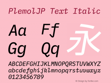 PlemolJP Text Italic Version 1.2.3 ; ttfautohint (v1.8.3) -l 6 -r 45 -G 200 -x 14 -D latn -f none -a nnn -W -X 
