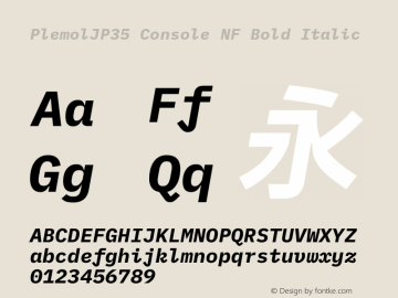 PlemolJP35 Console NF Bold Italic Version 1.2.3 ; ttfautohint (v1.8.3) -l 6 -r 45 -G 200 -x 14 -D latn -f none -a nnn -W -X 