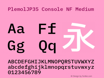 PlemolJP35 Console NF Medium Version 1.2.3 ; ttfautohint (v1.8.3) -l 6 -r 45 -G 200 -x 14 -D latn -f none -m 