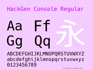 HackGen Console Regular Version 2.5.3 ; ttfautohint (v1.8.3) -l 6 -r 45 -G 200 -x 14 -D latn -f none -m 