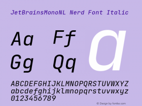 JetBrains Mono NL Italic Nerd Font Complete Version 2.242; ttfautohint (v1.8.3);Nerd Fonts 2.2.0-RC图片样张