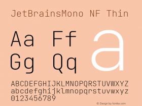 JetBrains Mono Thin Nerd Font Complete Mono Windows Compatible Version 2.242; ttfautohint (v1.8.3);Nerd Fonts 2.2.0-RC图片样张