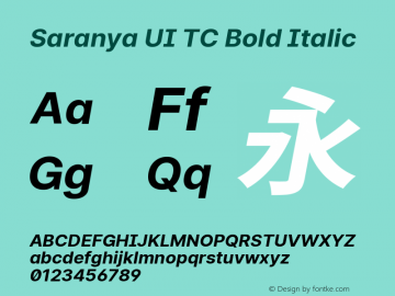 Saranya UI TC Bold Italic 图片样张